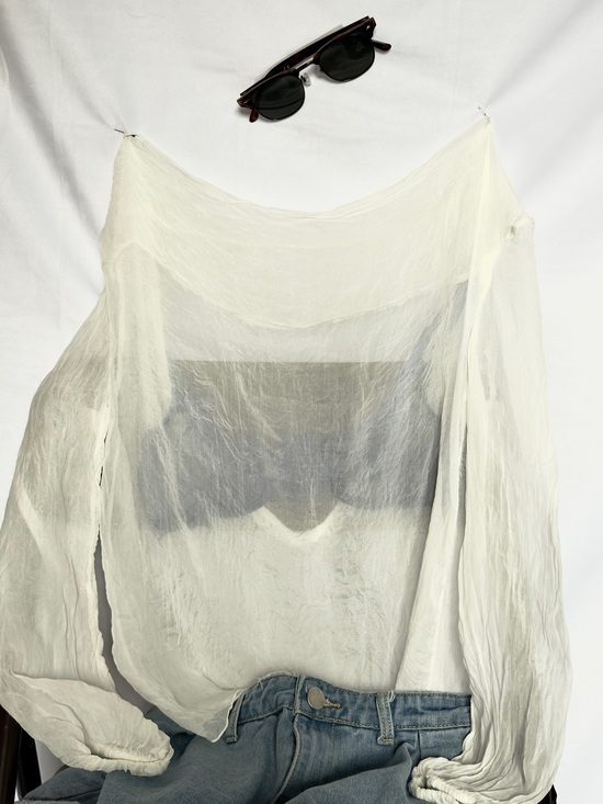 Vintage Tops - Vintage Italian Sheer Silk Ivory Blouse
